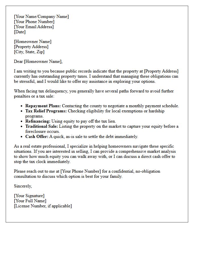 Tax Delinquent Homeowner Options and Listing Letter