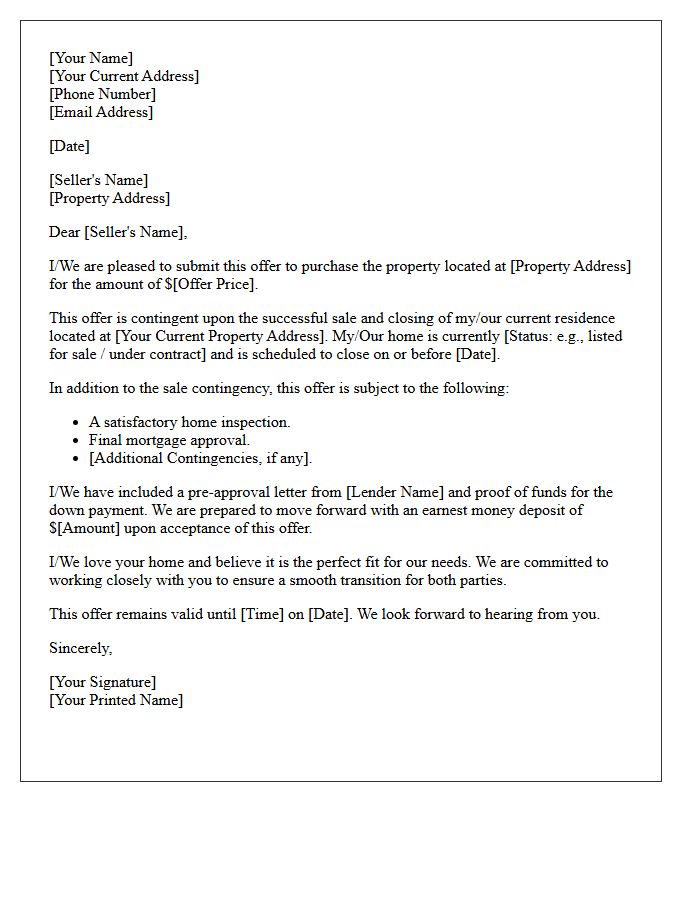 Contingent Home Purchase Offer Letter