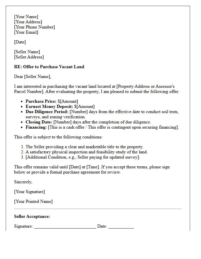 Vacant Land Purchase Offer Letter