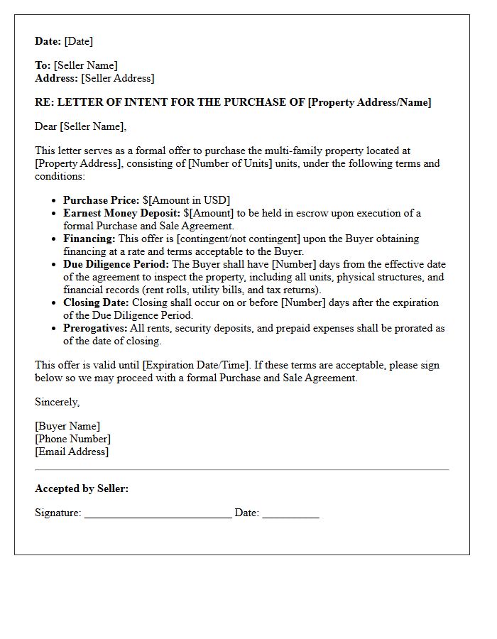 Multi Family Property Purchase Offer Letter