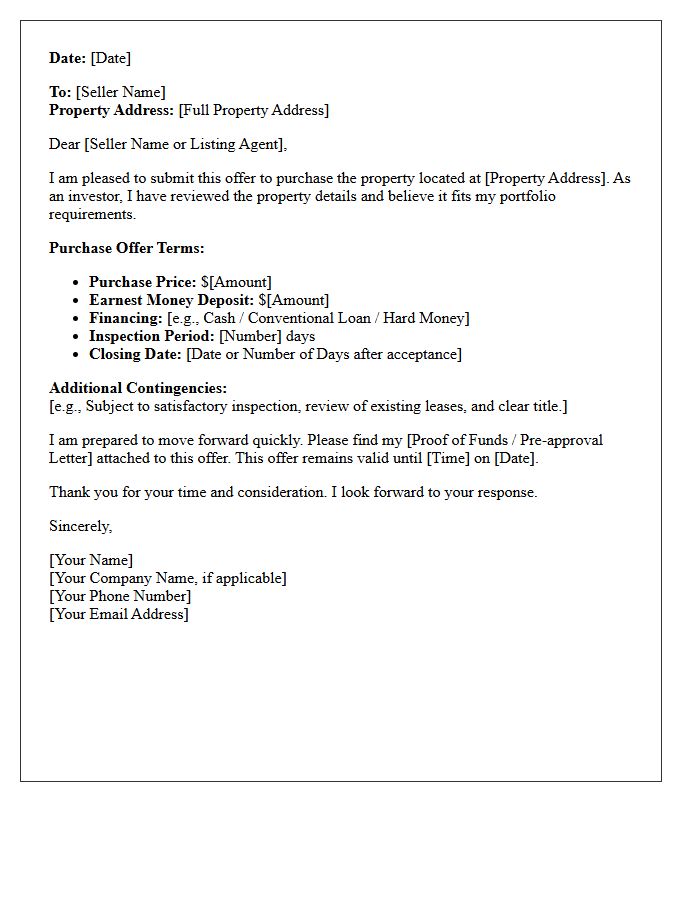 Investment Property Purchase Offer Letter