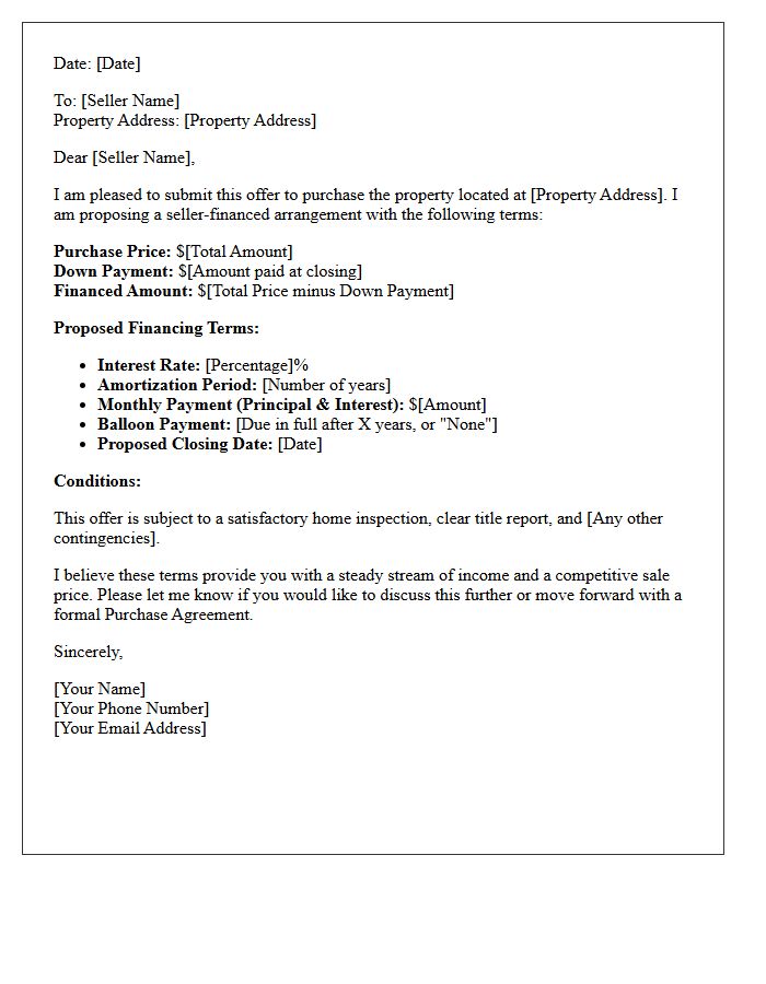 Seller Financed Purchase Offer Letter