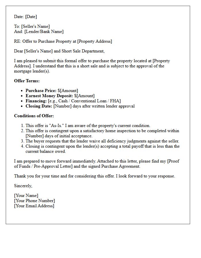 Short Sale Property Purchase Offer Letter