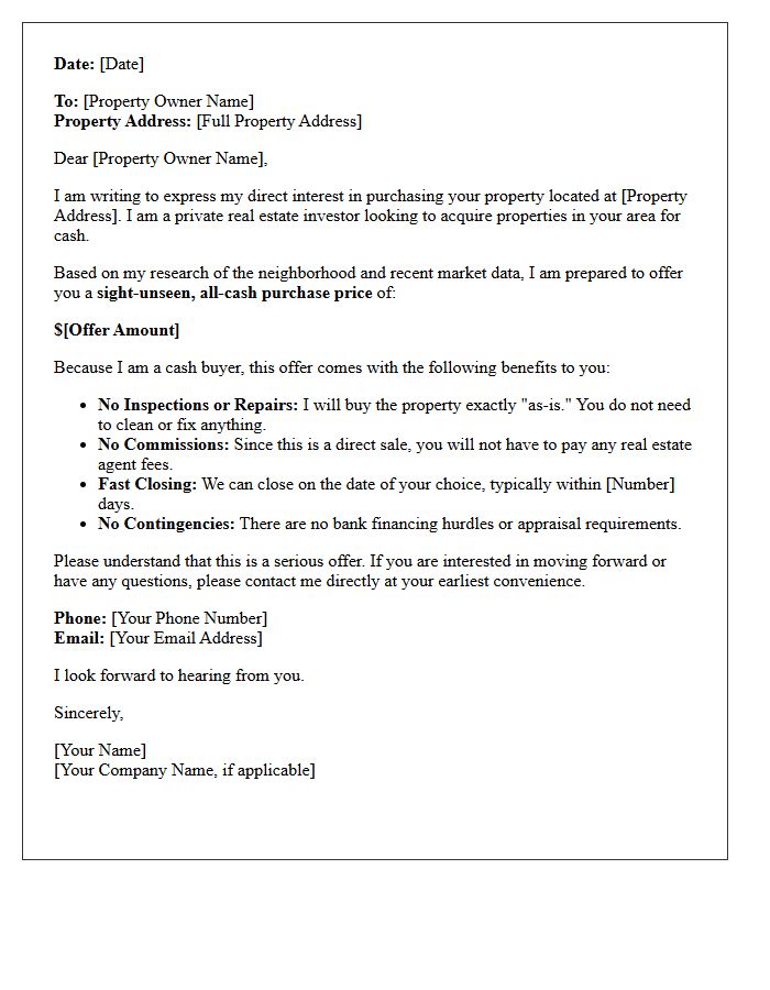 Sight-Unseen Cash Property Offer Letter