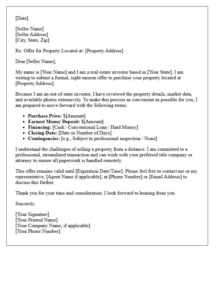 Out-Of-State Investor Sight-Unseen Offer Letter