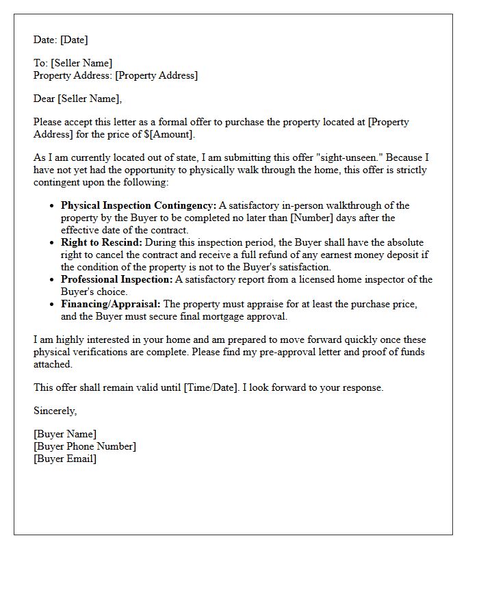 Contingency-Based Sight-Unseen Purchase Letter