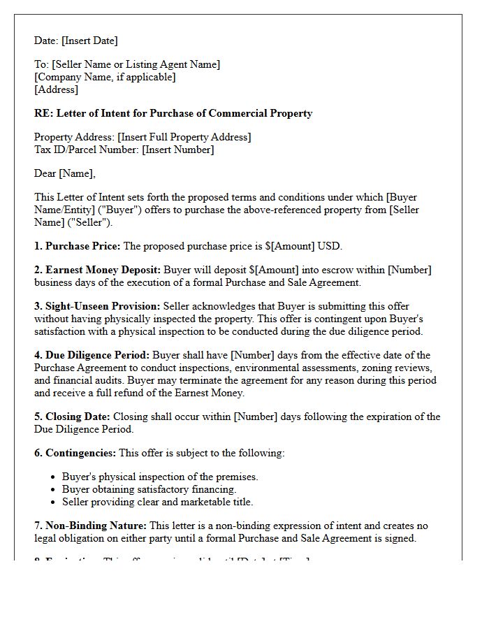 Commercial Property Sight-Unseen Intent Letter