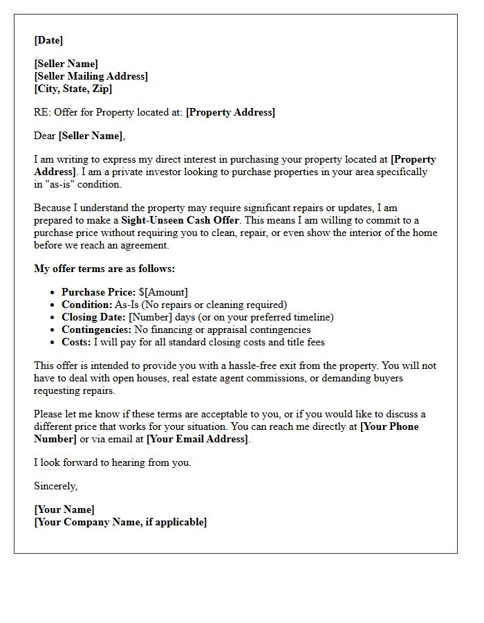Distressed Property Sight-Unseen Offer Letter