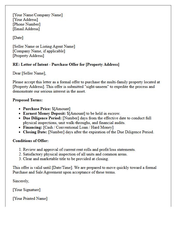 Multi-Family Sight-Unseen Investment Offer Letter