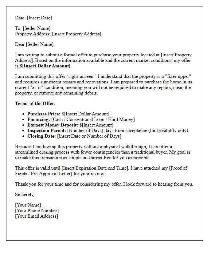 Sight-Unseen Fixer-Upper Property Offer Letter