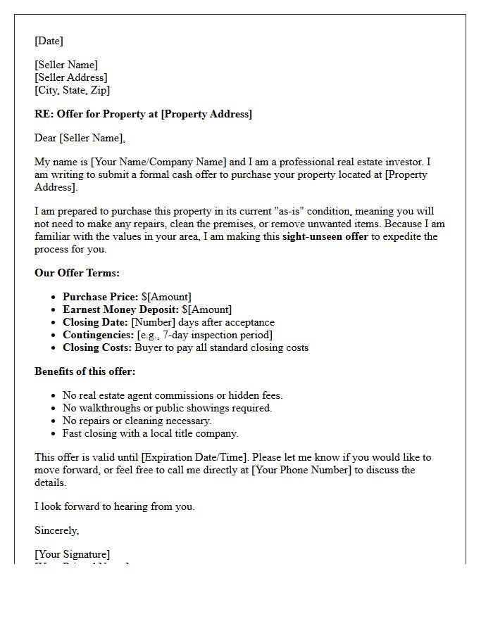 Wholesale Real Estate Sight-Unseen Offer Letter