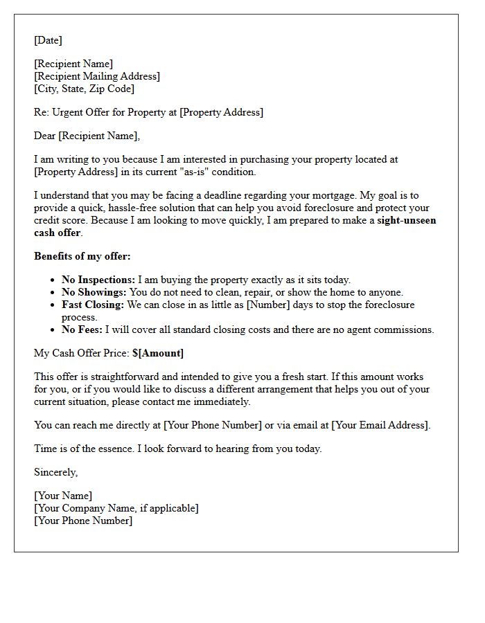 Pre-Foreclosure Sight-Unseen Property Offer Letter
