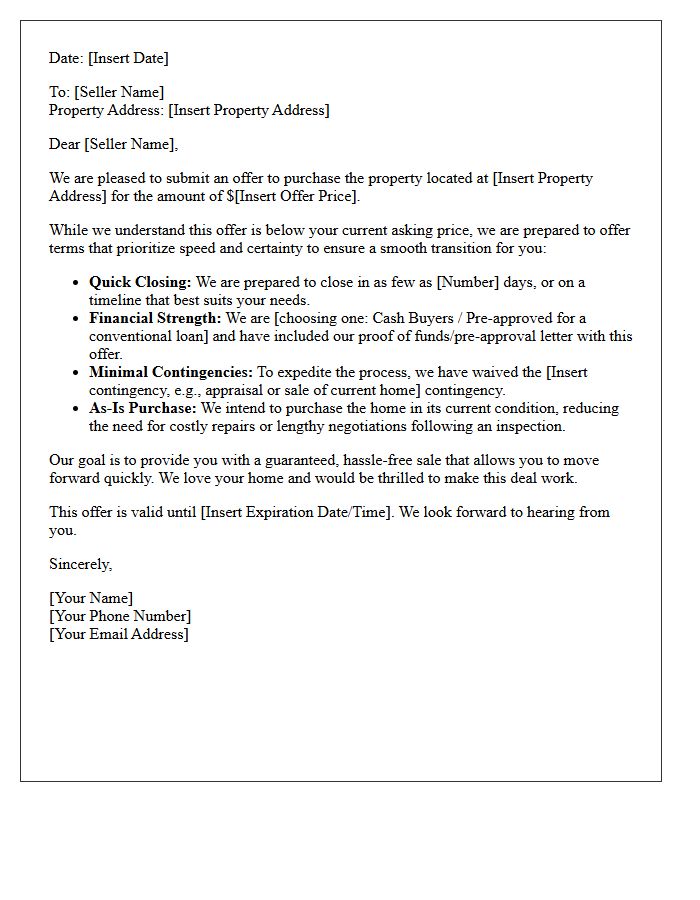 Quick Closing Below Asking Price Offer Letter
