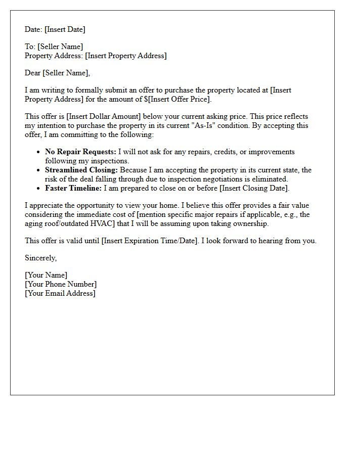 As-Is Purchase Below Asking Price Offer Letter