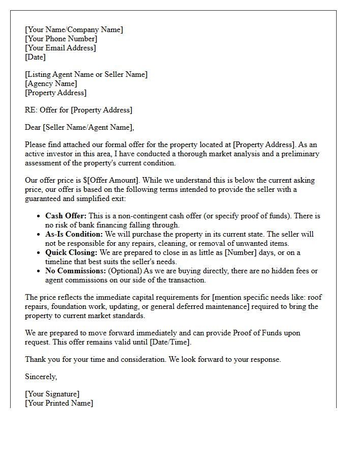 Investor Strategy Below Asking Price Offer Letter