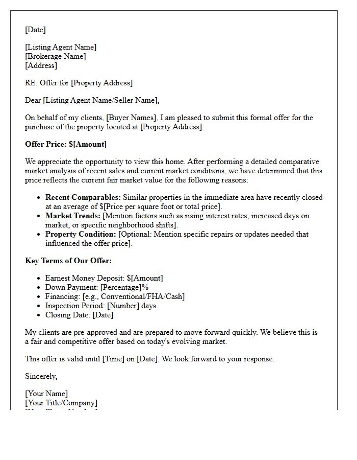 Market Adjusted Below Asking Price Offer Letter