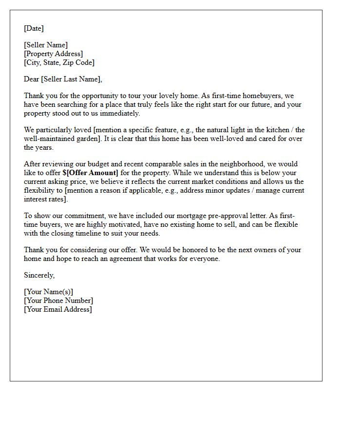 First-Time Homebuyer Below Asking Price Offer Letter