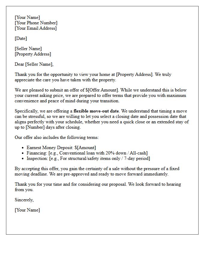 Flexible Move-Out Date Below Asking Price Offer Letter