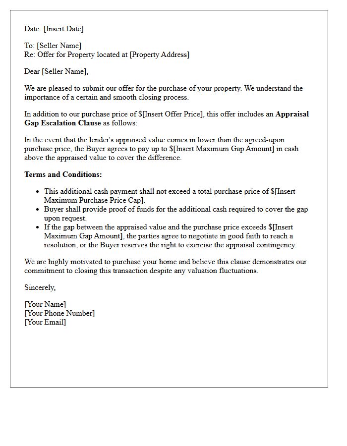 Appraisal Gap Escalation Clause Offer Letter