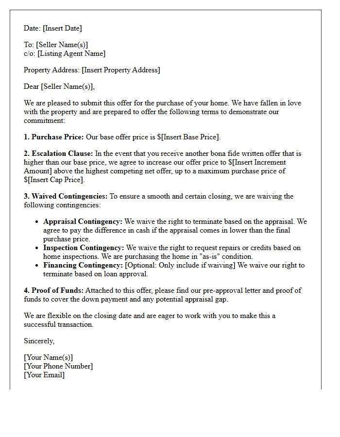 Waived Contingency Escalation Clause Offer Letter