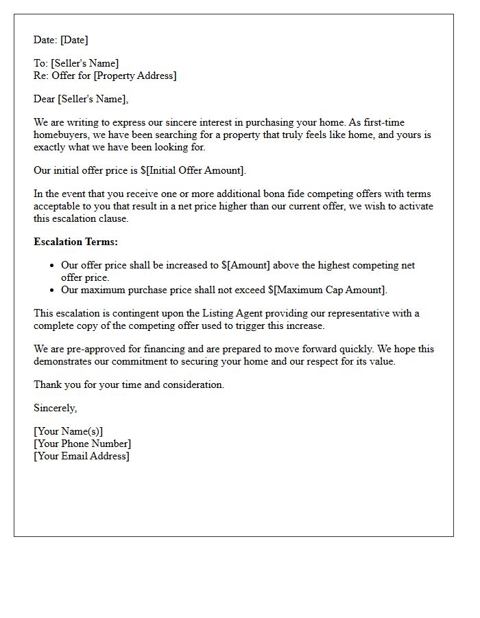 First Time Homebuyer Escalation Clause Letter