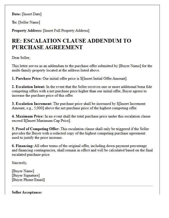 Multi Family Real Estate Escalation Clause Letter