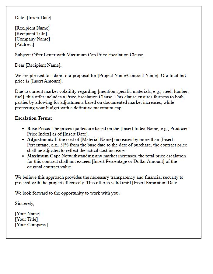 Maximum Cap Price Escalation Clause Offer Letter