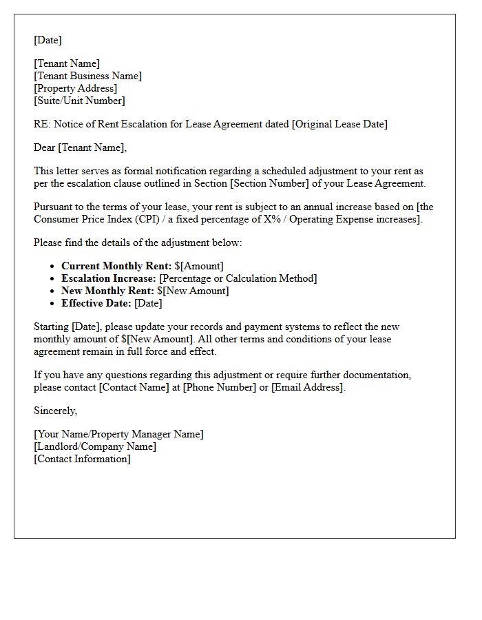 Commercial Property Escalation Clause Letter
