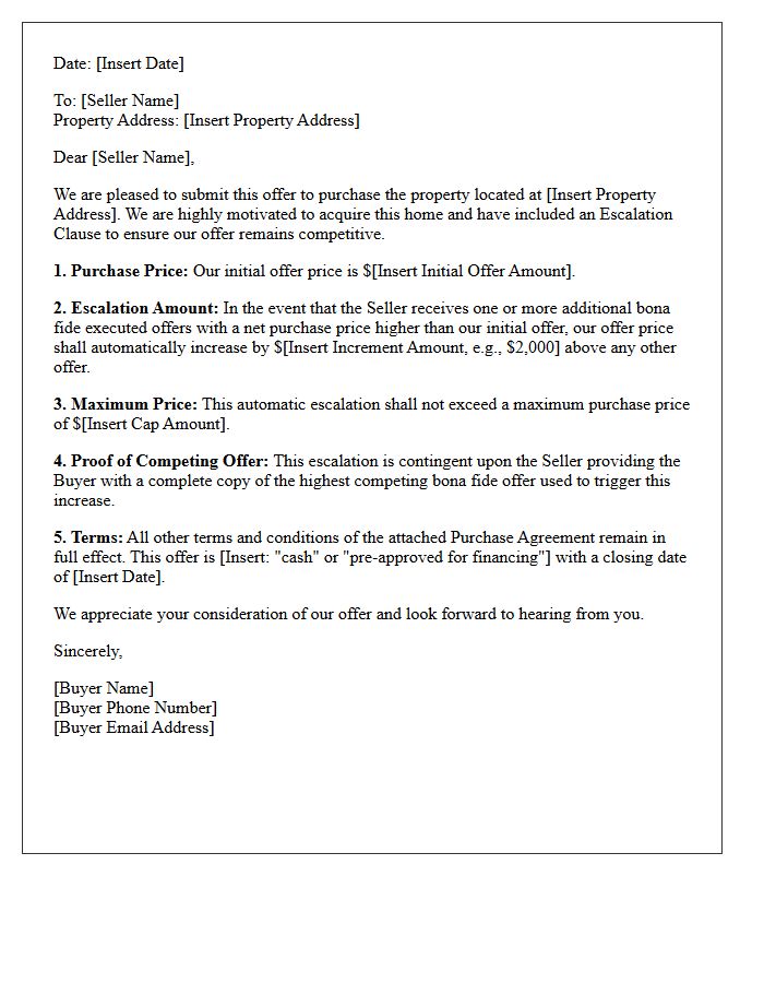 Aggressive Bidding Escalation Clause Offer Letter