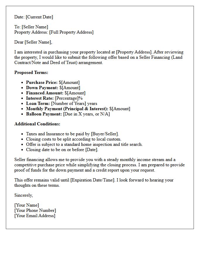 Standard Residential Seller Financing Request Offer Letter