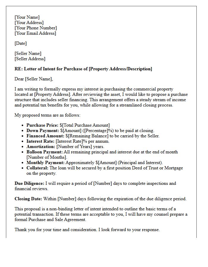 Commercial Property Seller Financing Proposal Letter
