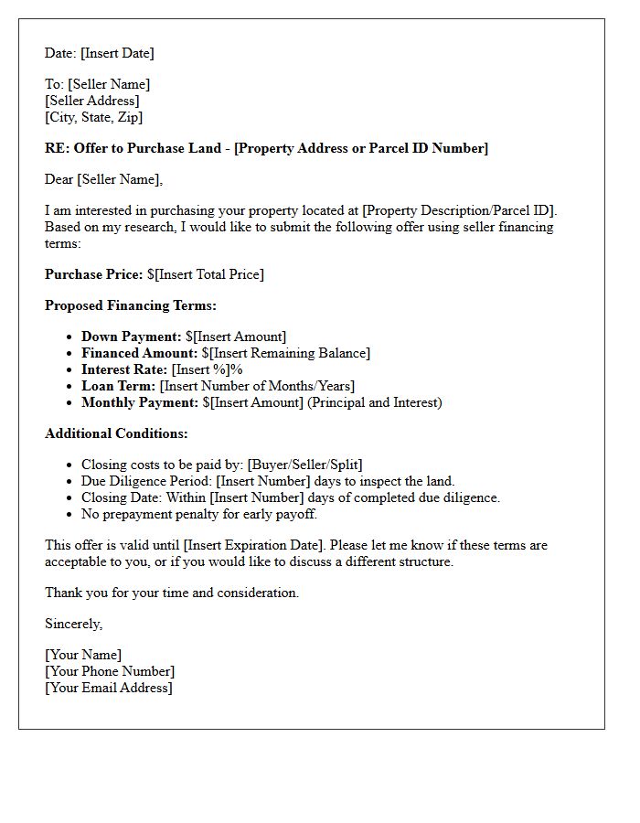 Vacant Land Seller Financing Offer Letter
