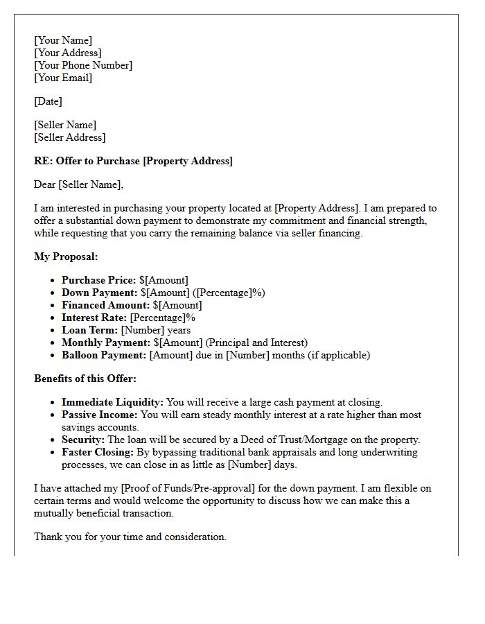 High Down Payment Seller Financing Offer Letter