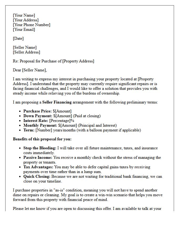 Distressed Property Seller Financing Proposal Letter