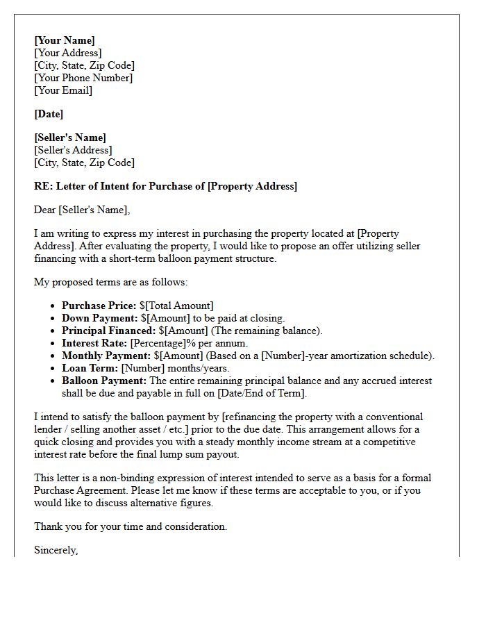 Short-Term Balloon Payment Seller Financing Letter