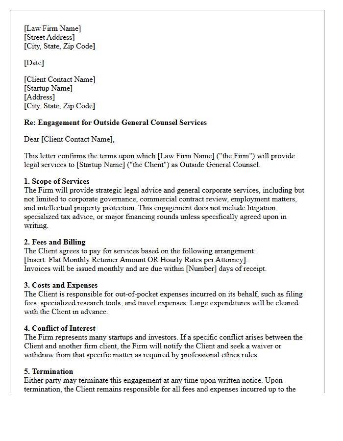 Startup Outside General Counsel Engagement Letter