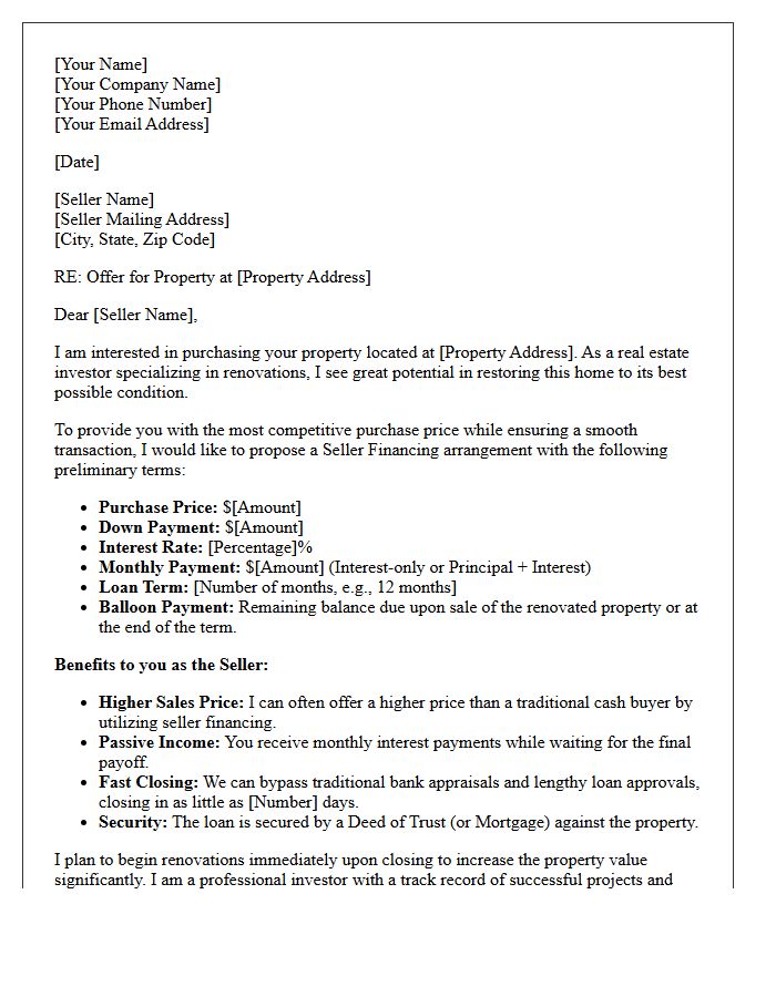 Fix And Flip Seller Financing Request Letter