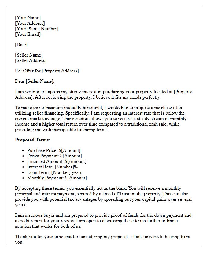 Below Market Interest Rate Seller Financing Letter