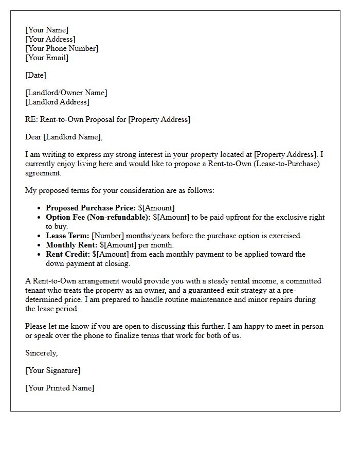 Standard Residential Rent-to-Own Proposal Letter