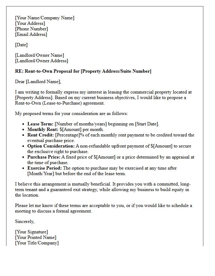 Commercial Property Rent-to-Own Proposal Letter