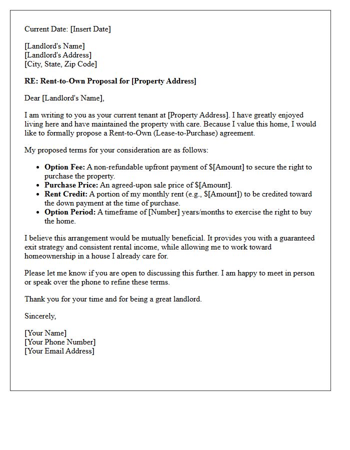 Tenant to Landlord Rent-to-Own Proposal Letter
