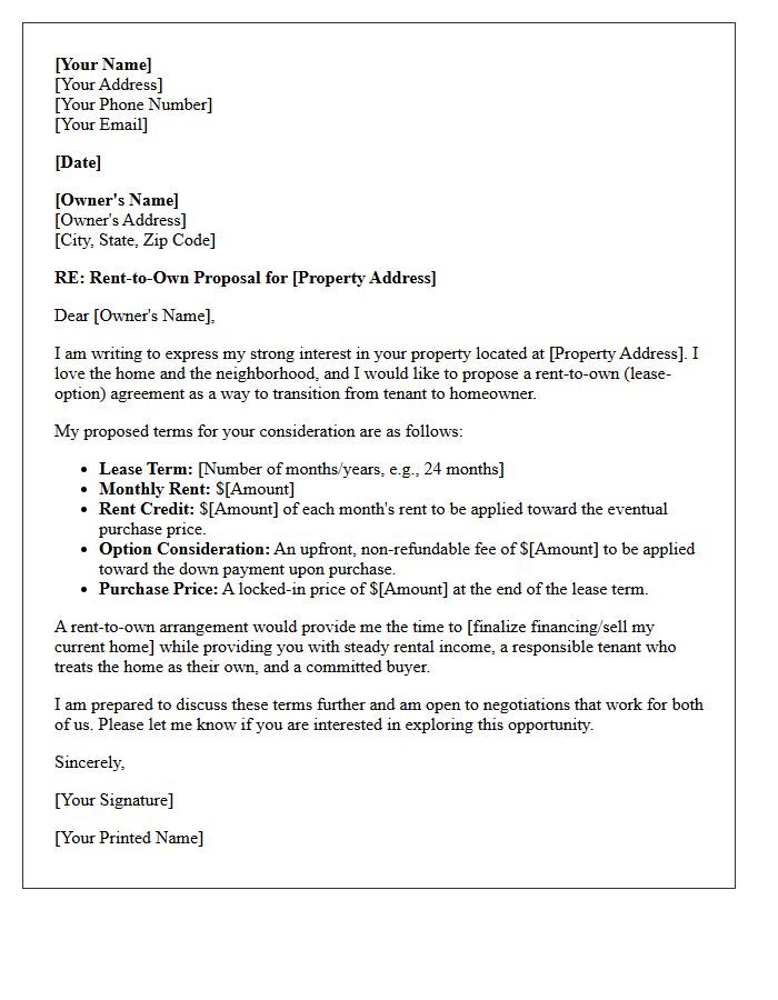 Single-Family Home Rent-to-Own Proposal Letter