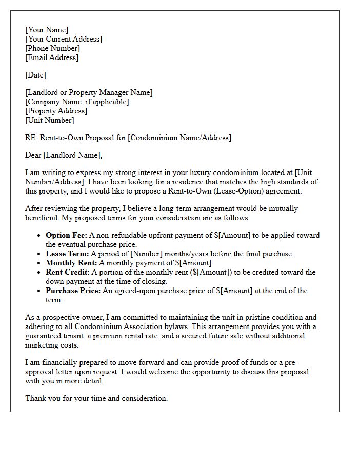 Luxury Condominium Rent-to-Own Proposal Letter