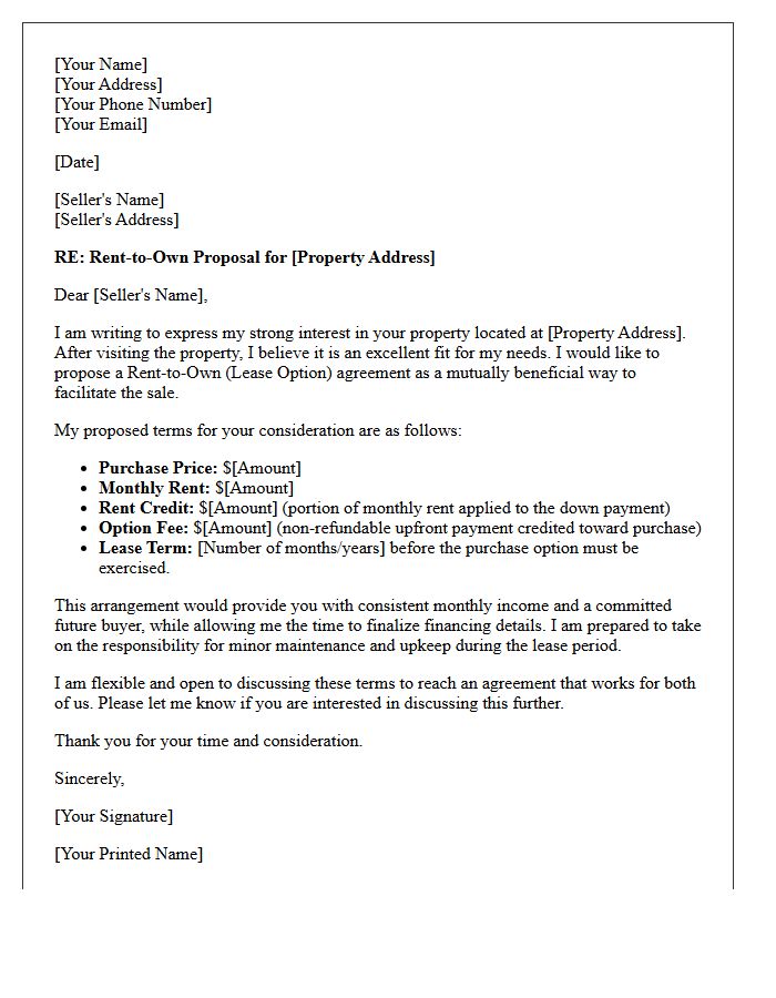 Seller-Financed Rent-to-Own Proposal Letter