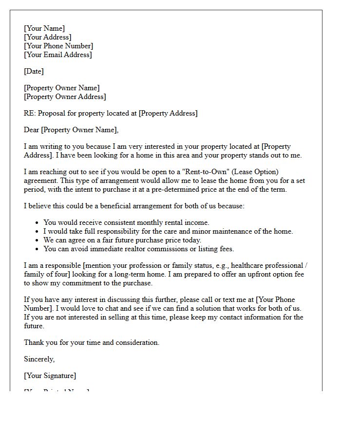 Direct to Owner Rent-to-Own Proposal Letter