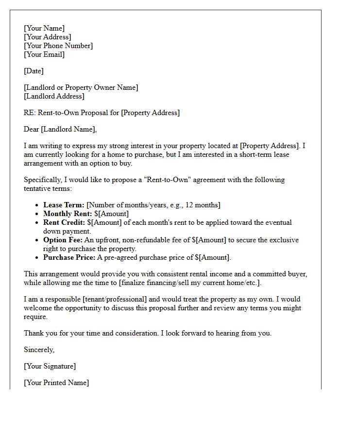 Short-Term Lease Rent-to-Own Proposal Letter