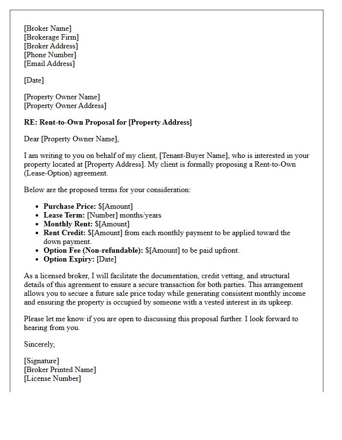 Broker-Assisted Rent-to-Own Proposal Letter