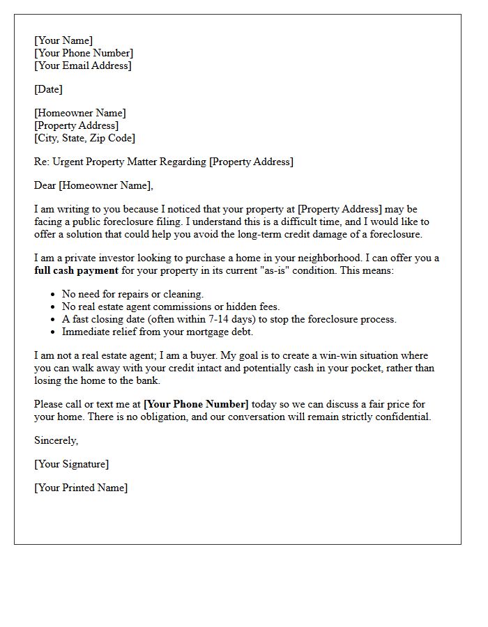 Cash Offer Pre-Foreclosure Negotiation Letter