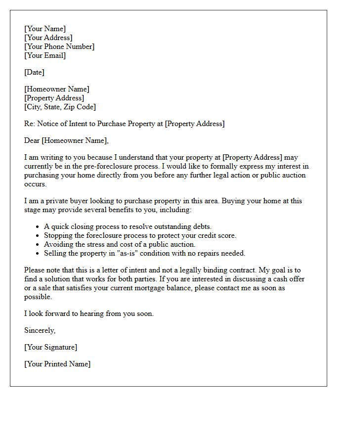 Notice of Intent to Purchase Pre-Foreclosure Letter