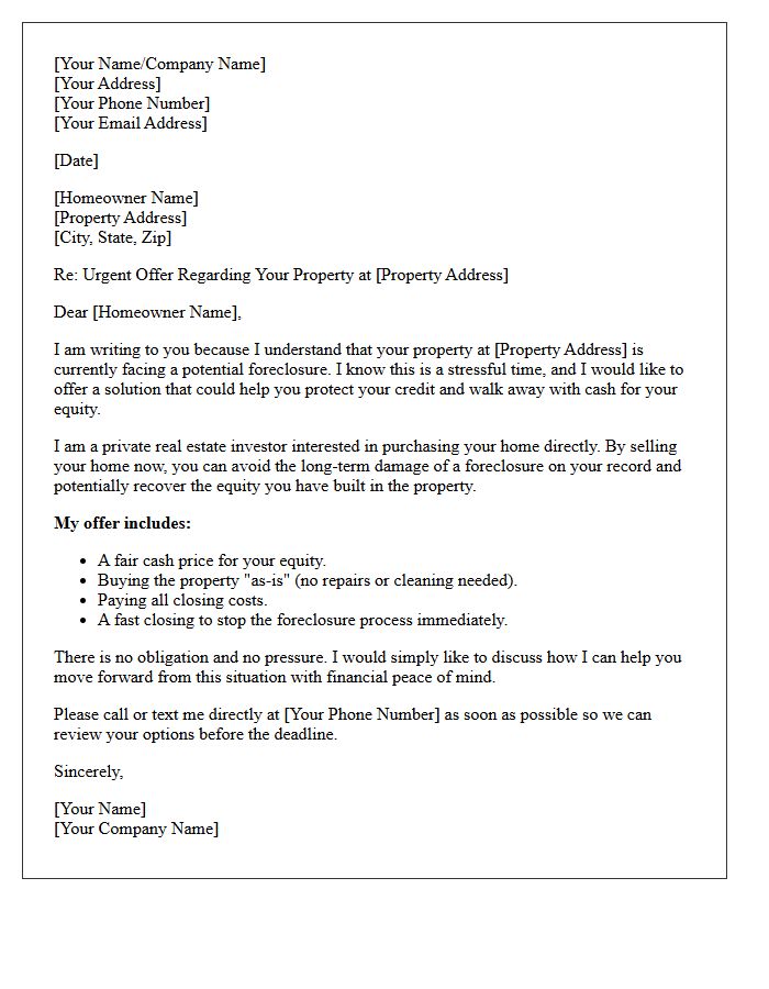 Pre-Foreclosure Equity Purchase Offer Letter